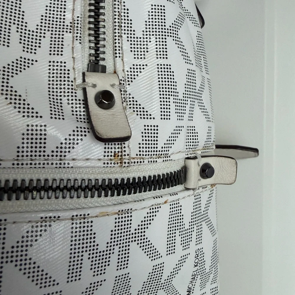Michael Kors White MK Logo Mini Backpack with Silver Hardware